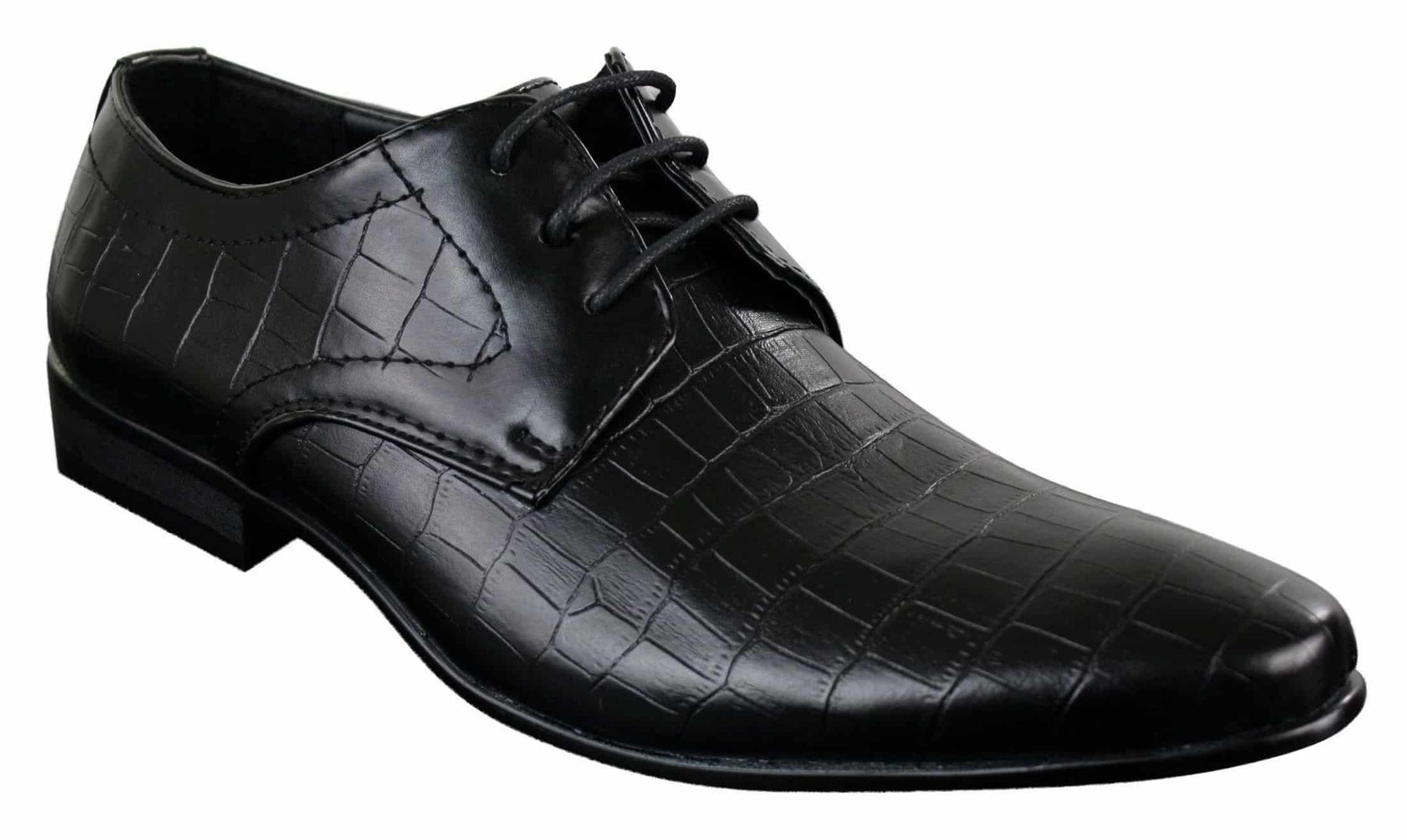 Mens Black Tan Brown Crocodile Snake PU Leather Shoes Laced Smart Formal Pointed