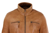 Real Leather Mens High Collar Jacket - Tan