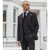 Pflaumenfarbener 3-teiliger Tweed-Anzug mit Fischgrätenmuster für Herren