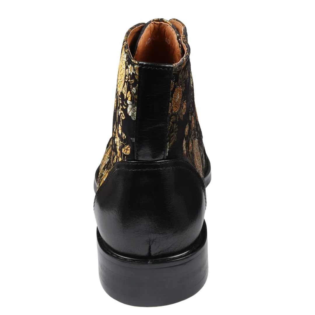 Adam- Men's Floral Print Leather Oxford Ankle Black Boots