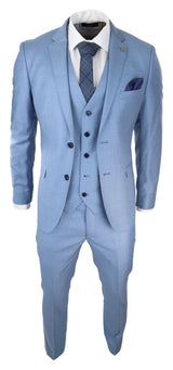 Mens Light Blue Sky 3 Piece Suit Classic Stitch Wedding Summer Prom Classic