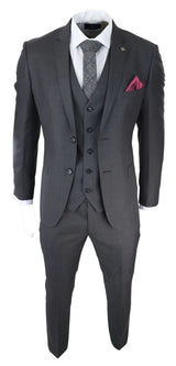 Mens Dark Grey Charcoal 3 Piece Suit Classic Stitch Wedding Summer Prom Classic