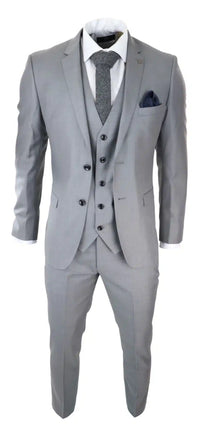 Mens Light Grey 3 Piece Suit Classic Stitch Wedding Summer Prom Classic Grooms