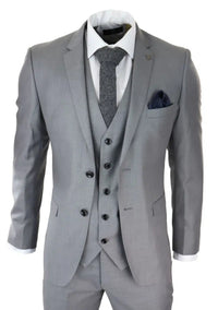 Mens Light Grey 3 Piece Suit Classic Stitch Wedding Summer Prom Classic Grooms