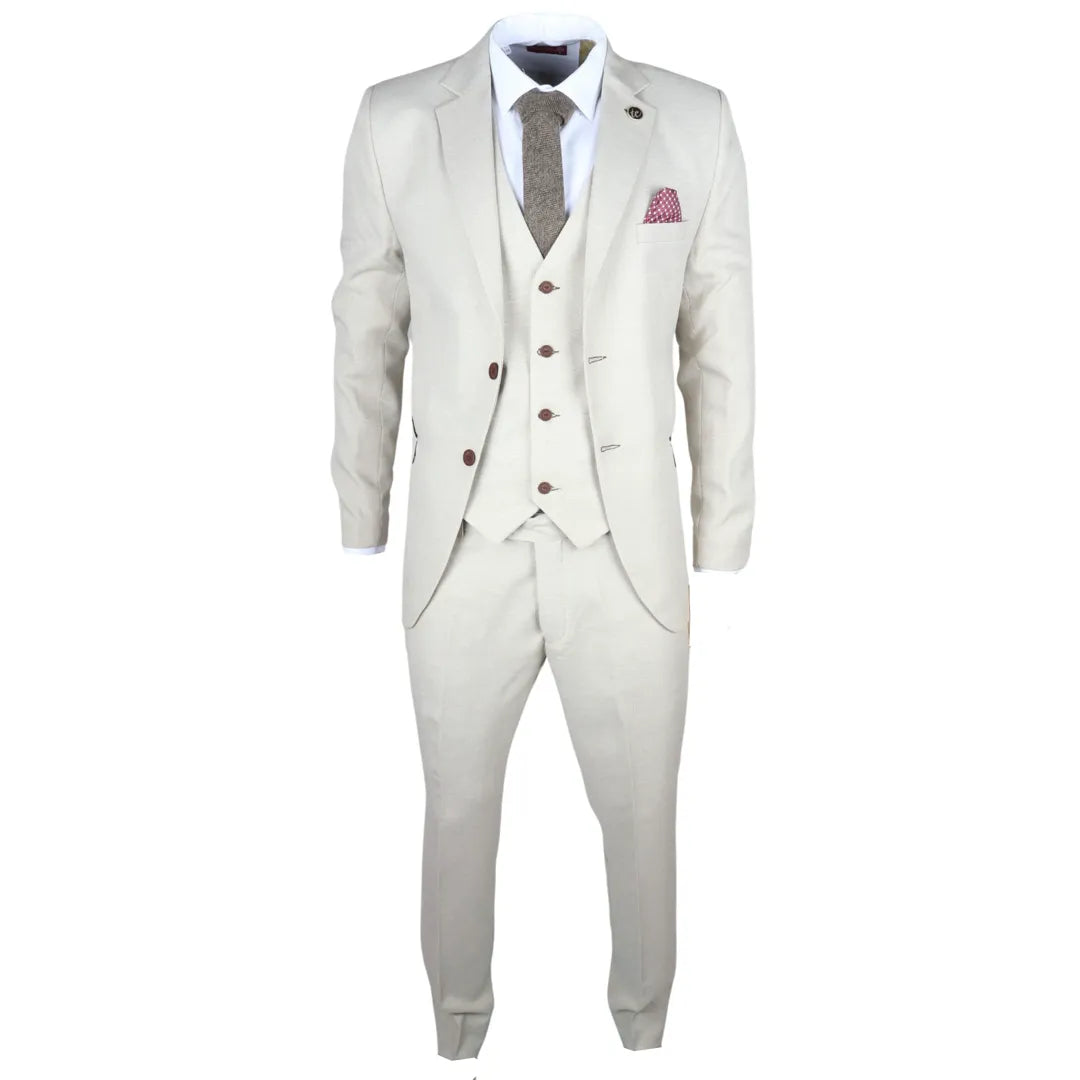 IM05 - Men's 3 Piece Cream Classic Wedding Suit