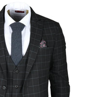 IM3 Men's Black Checked Tailored Fit 3-Piece Suit