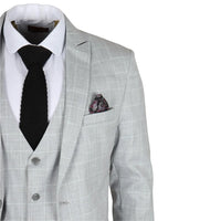 IM3 Men's Grey Checked Tailored Fit 3-Piece Suit