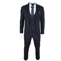 IM3 Men's Navy Checked Tailored Fit 3-Piece Suit