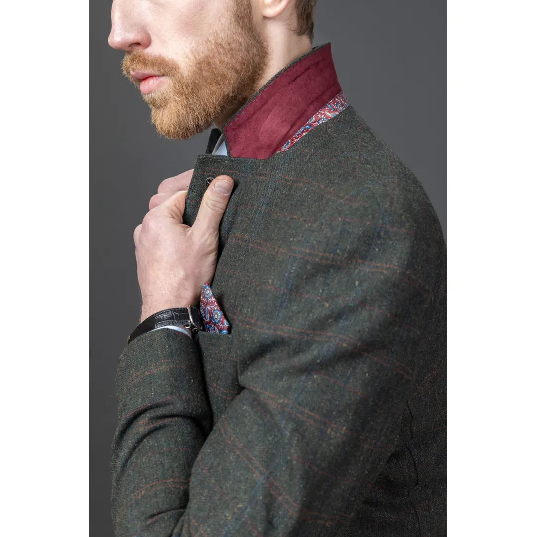 Joshua Men's 3-Piece Green Tweed Slim Fit Suit