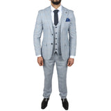 Mark Men's Light Blue 3-Piece Tweed Check Tailored Fit Suit