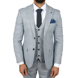 Mark Men's Light Blue 3-Piece Tweed Check Tailored Fit Suit
