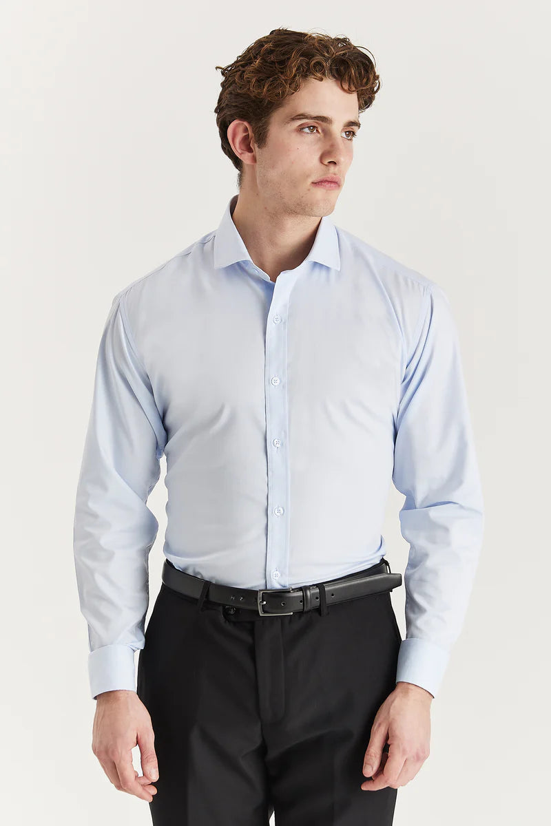 Klassisches Herren-Hemd mit doppelter Manschette und Cutaway-Kragen – Blau