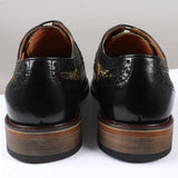 Ross - Men's Floral Print Leather Black Brogue Shoes