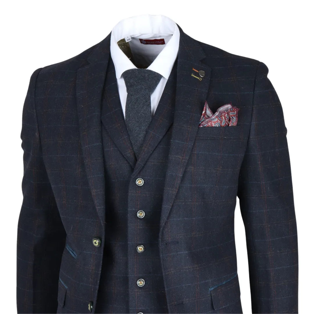 Ryan Men's Navy 3-Piece Tweed Slim Fit Suit