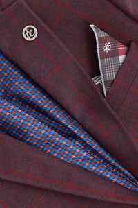 3-teiliger Herrenanzug aus Wolle und Tweed, Pflaume, Weinrot, Karomuster, 1920er Jahre Gatsby