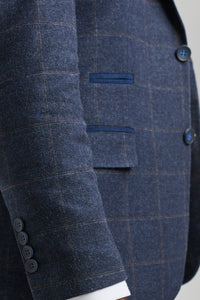 Herrenanzug 3-teilig Wolle Tweed Marineblau Braun Kariert 1920er Gatsby