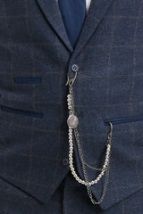 Herrenanzug 3-teilig Wolle Tweed Marineblau Braun Kariert 1920er Gatsby