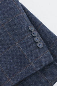Herrenanzug 3-teilig Wolle Tweed Marineblau Braun Kariert 1920er Gatsby