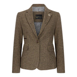TPW-20 – Damenblazer aus braunem Tweed-Wollmischgewebe mit Hahnentrittmuster
