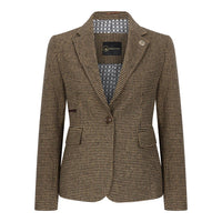 TPW-20 – Damenblazer aus braunem Tweed-Wollmischgewebe mit Hahnentrittmuster