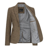 TPW-20 – Damenblazer aus braunem Tweed-Wollmischgewebe mit Hahnentrittmuster