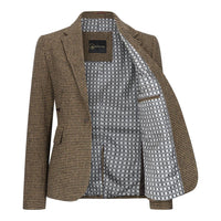 TPW-20 – Damenblazer aus braunem Tweed-Wollmischgewebe mit Hahnentrittmuster