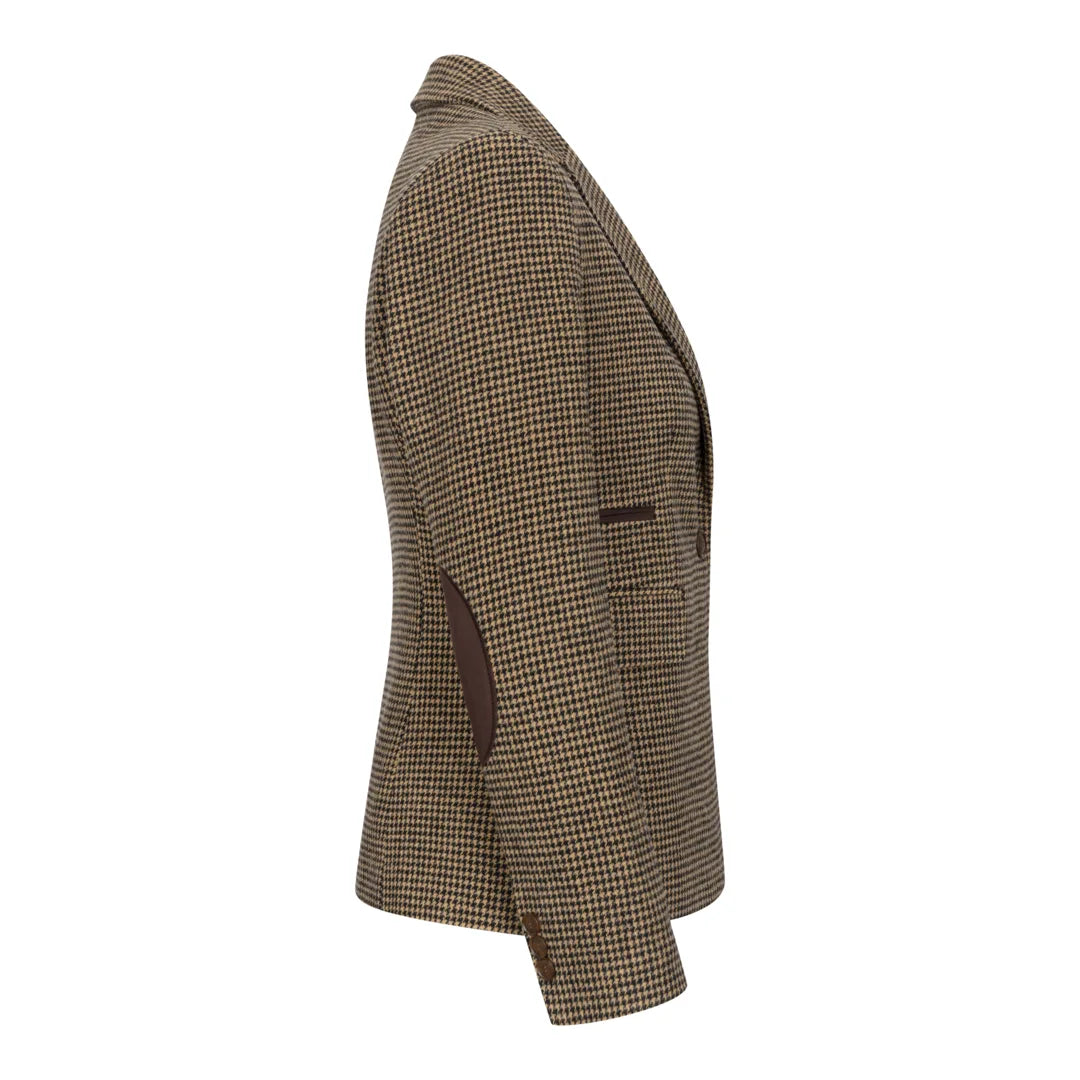 TPW-20 – Damenblazer aus braunem Tweed-Wollmischgewebe mit Hahnentrittmuster