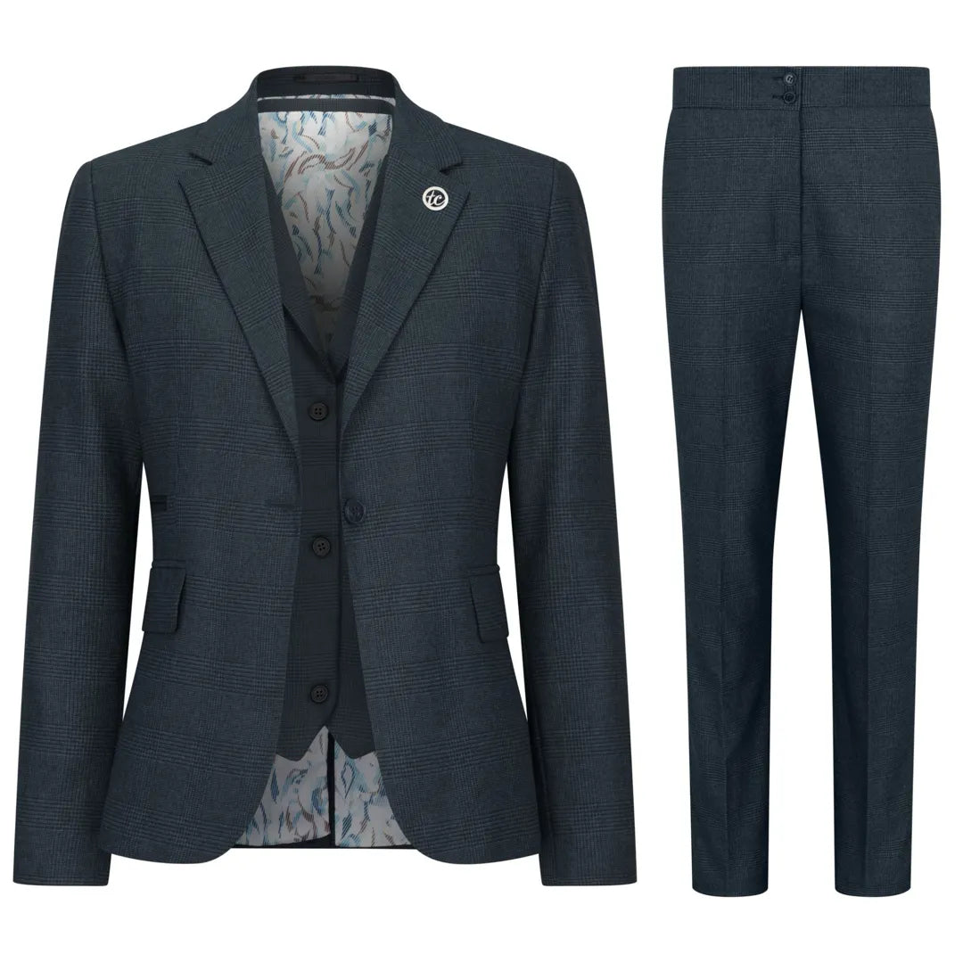 TPW53 - Grüner 3-teiliger Damenanzug im Prince-of-Wales-Karo-Muster