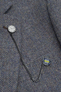 Thomas – Herrenanzug, dreiteilig, marineblau, aus Wollmischung und Tweed