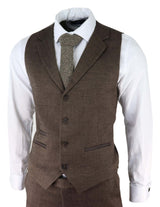Men's Brown Herringbone Tweed 3 Piece Suit