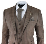 Men's Oak Brown Pinstripe Herringbone Tweed 3 Piece Suit