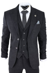 Men's Black Glen Check 3 Piece Suit