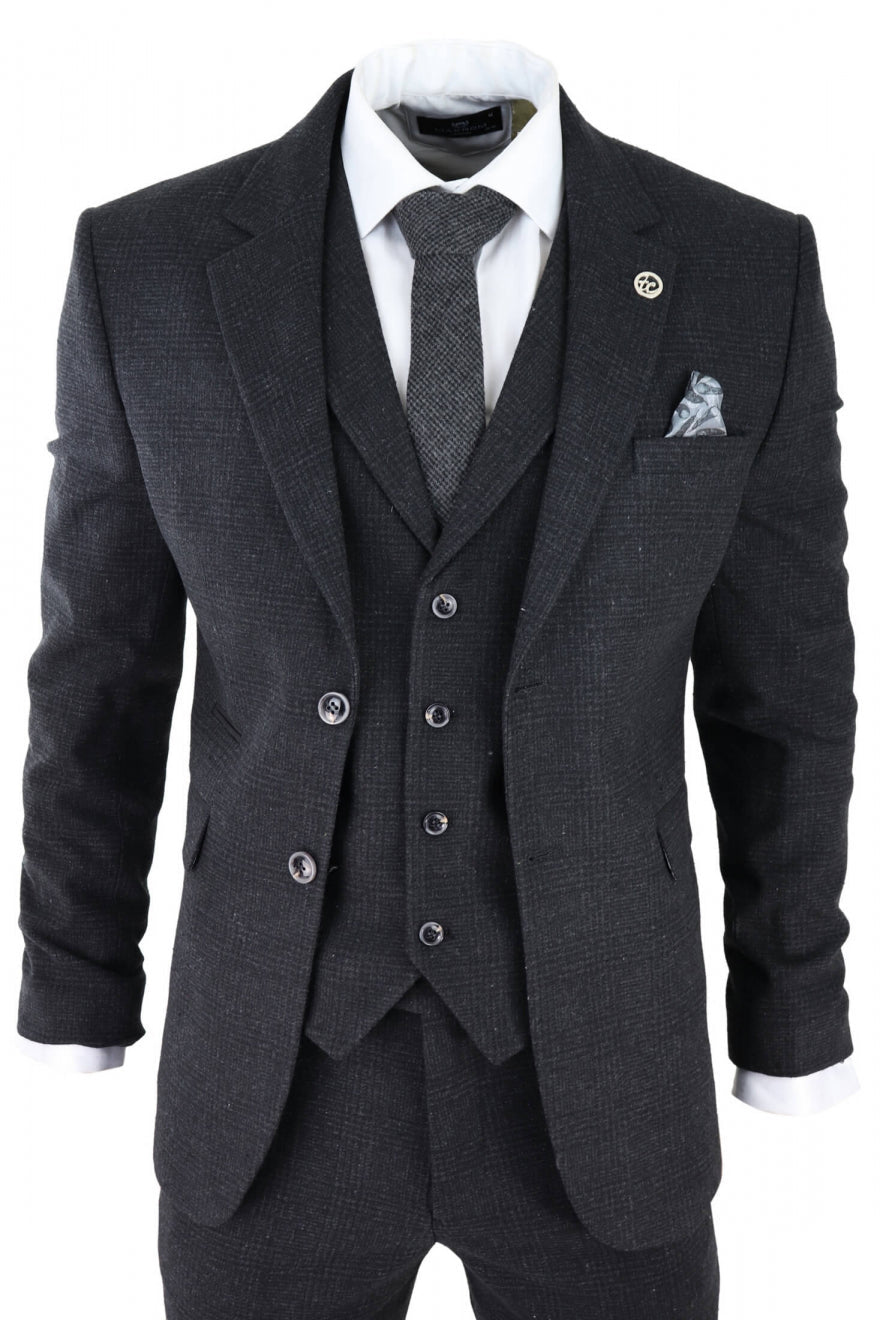 Men's Black Glen Check 3 Piece Suit