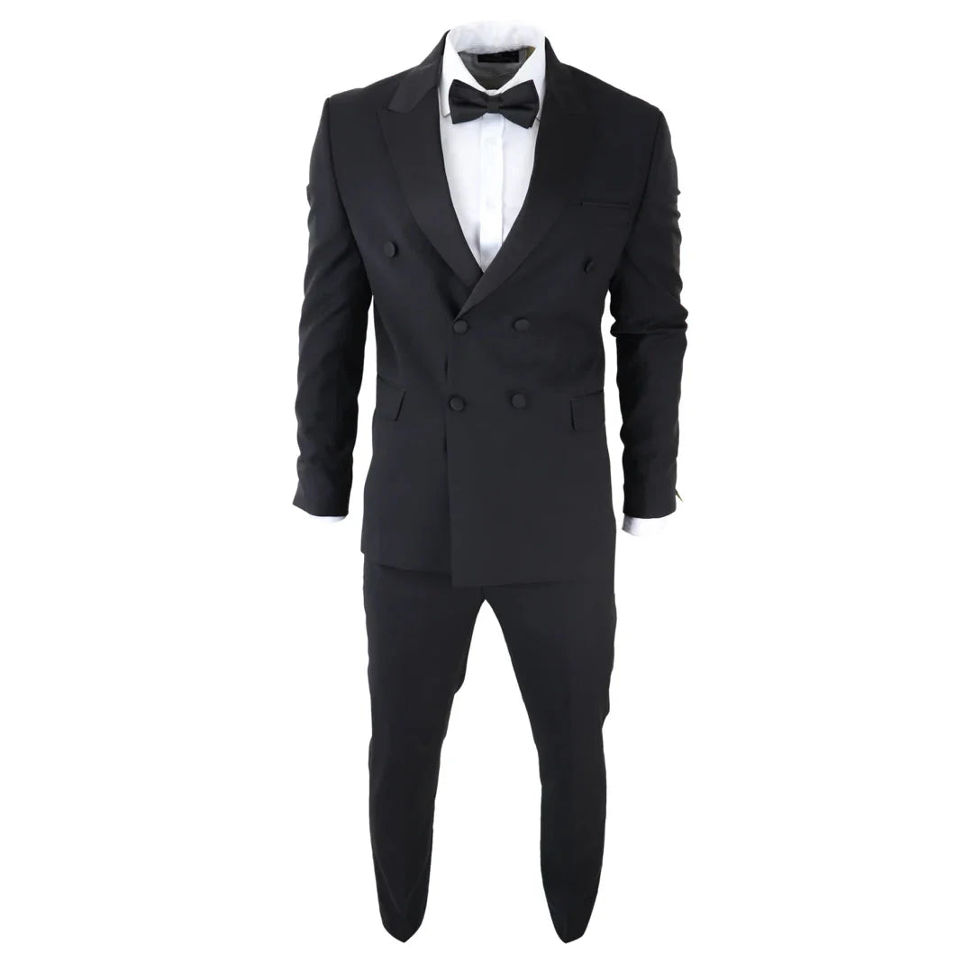 AK-22 - Men's Double Breasted Black Tuxedo Dinner Wedding Suit