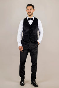 AK-26 Men's Black 3-Piece Velvet Wedding Tuxedo with Satin Lapels