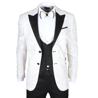 AK-29 - Men's 3 Piece White Paisley Wedding Suit
