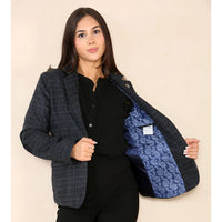 Damen-Tweed-Karo-Blazer, blauer Anzug