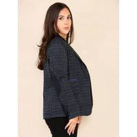 Damen-Tweed-Karo-Blazer, blauer Anzug