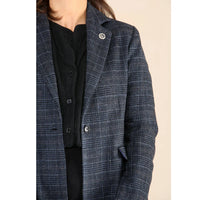 Damen-Tweed-Karo-Blazer, blauer Anzug