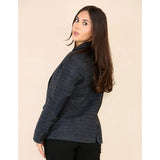 Damen-Tweed-Karo-Blazer, blauer Anzug