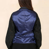 Damen-Tweed-Karoweste, blauer Anzug