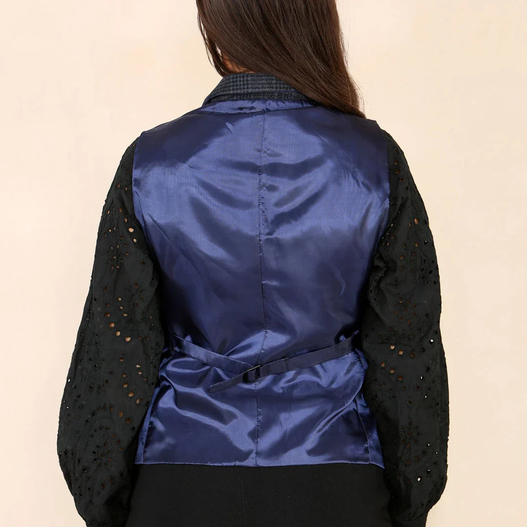 Damen-Tweed-Karoweste, blauer Anzug