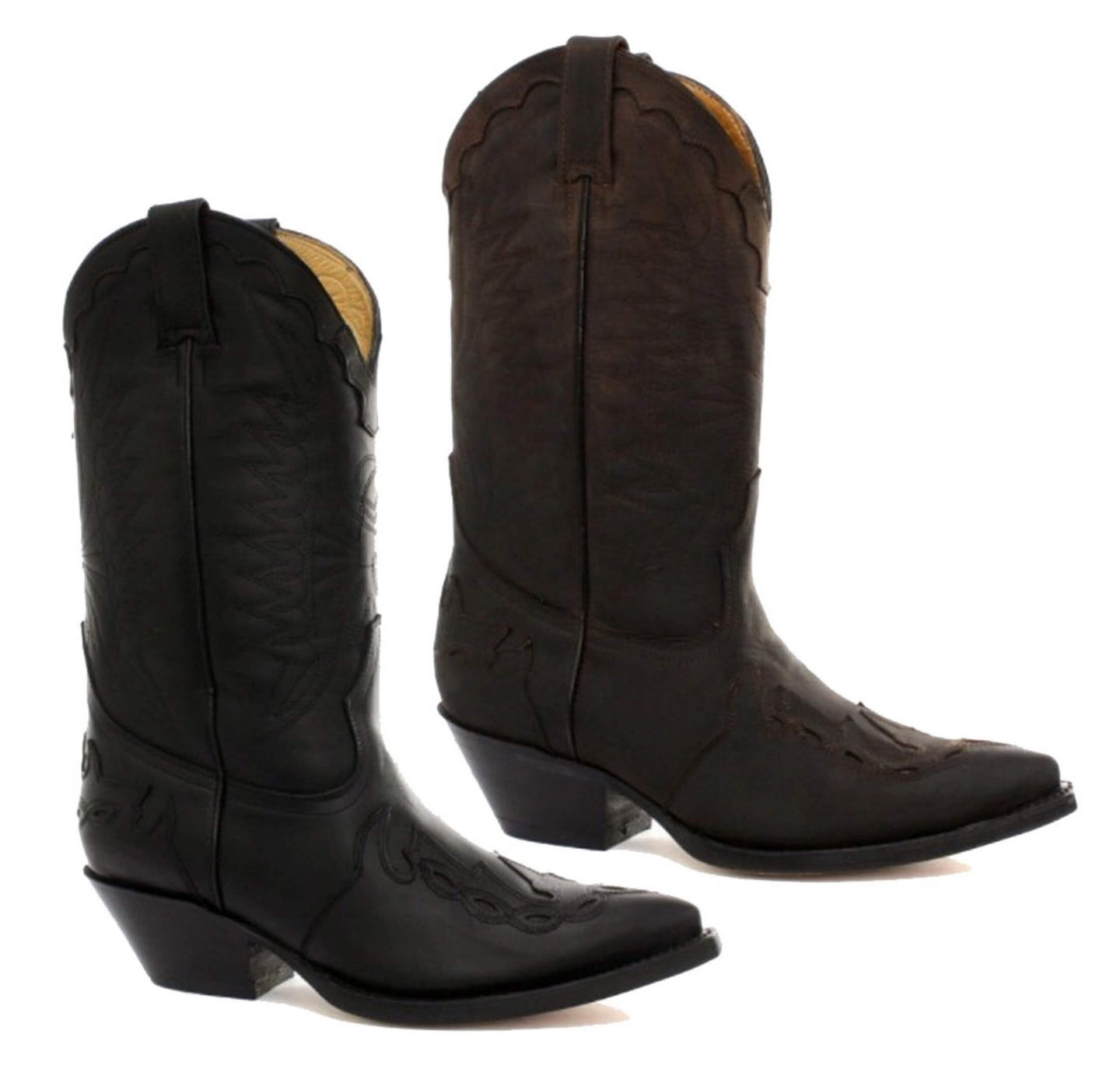 Mens Cowboy Boots Pointed Black Brown Grinders Arizona Real Leather Western Cuban