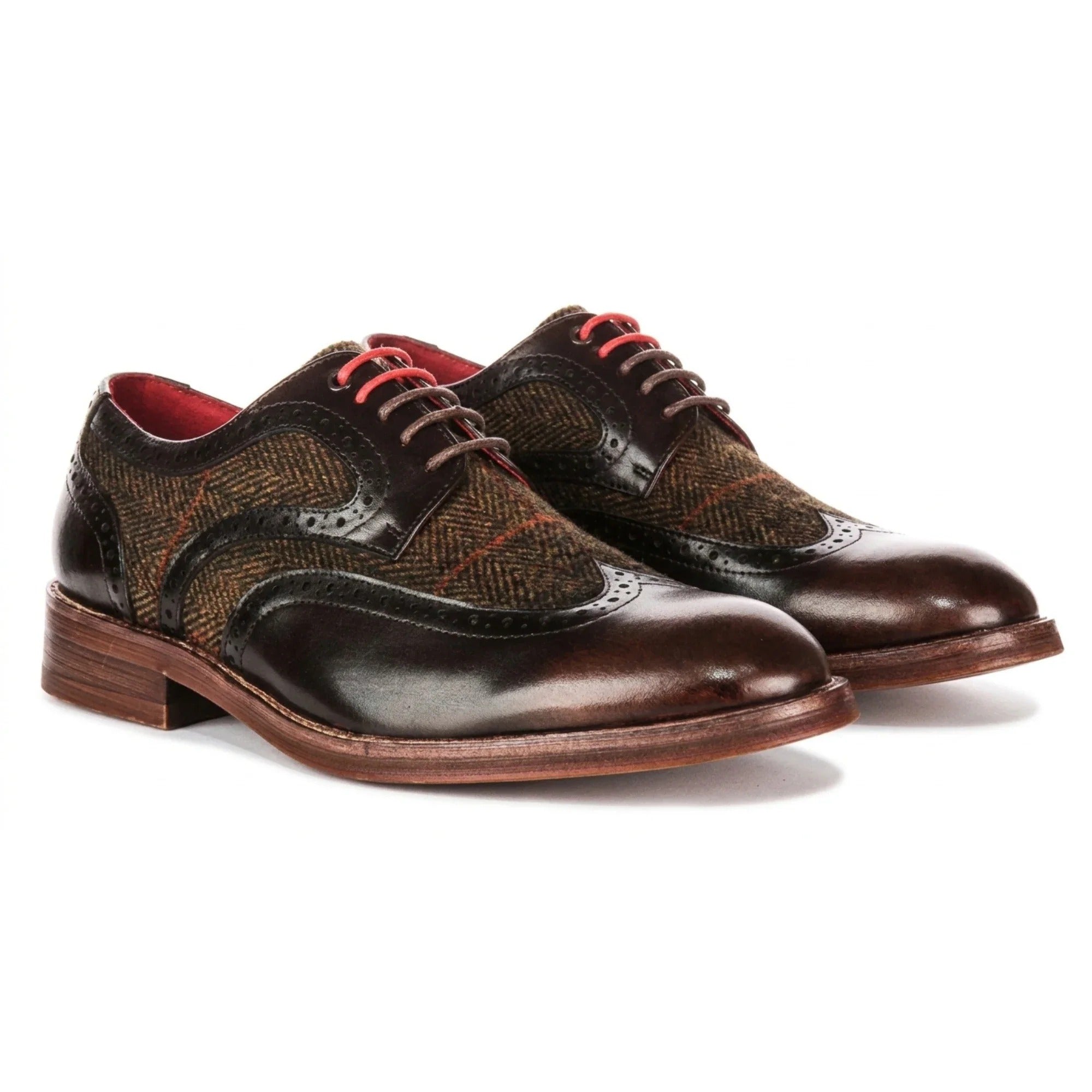 Arlo - Braune Herren-Brogueschuhe aus Leder-Tweed