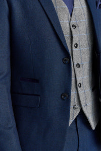 Arthur-Anzug in Marineblau mit kontrastierender Tweedweste in Harris-Grau