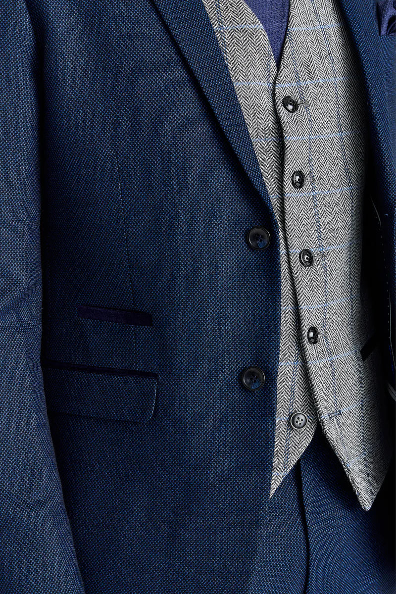 Arthur-Anzug in Marineblau mit kontrastierender Tweedweste in Harris-Grau