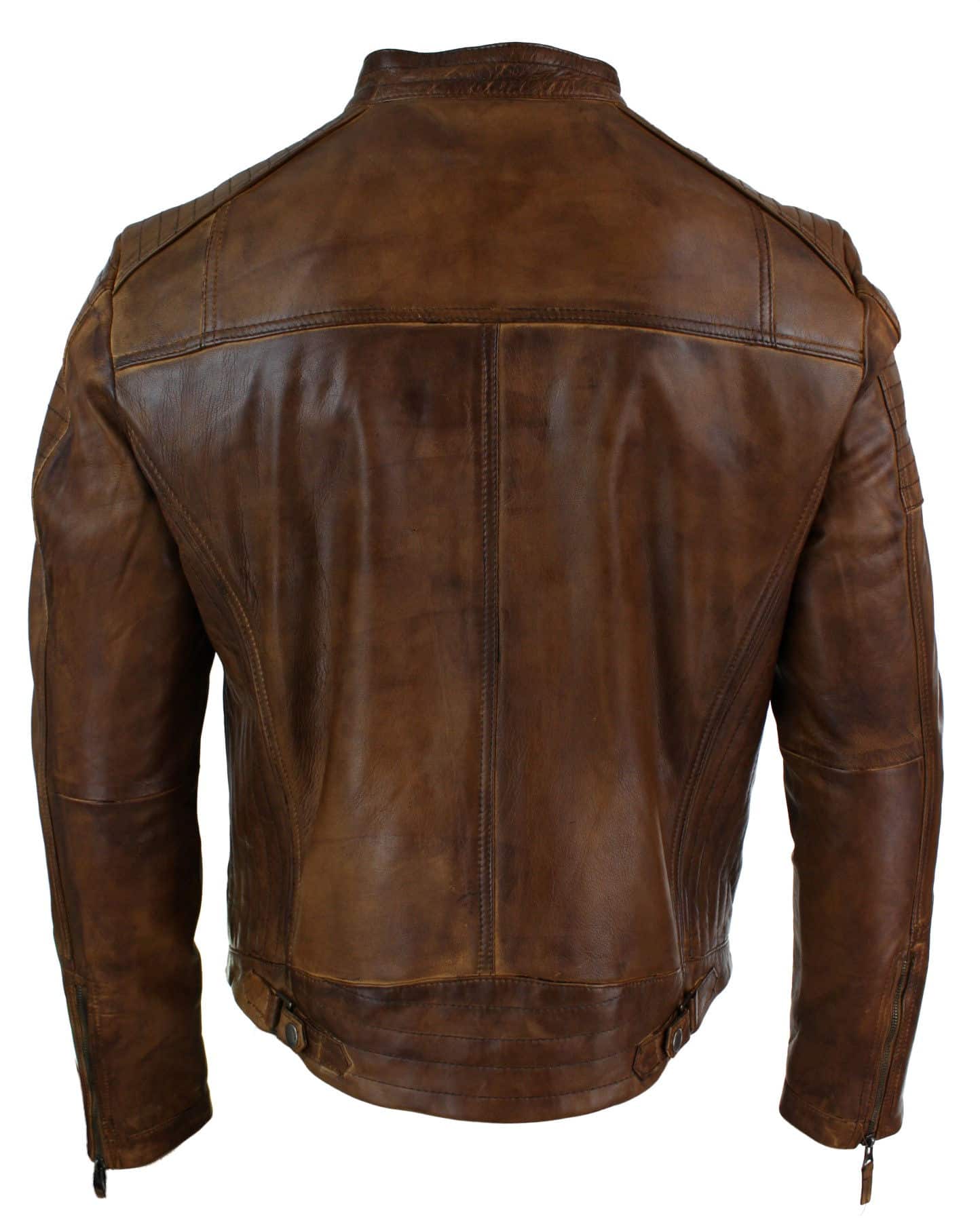 Real Leather Fitted Retro Style Zipped Mens Biker Jacket Nevada Timberk Urban