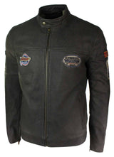 Real Leather Vintage Brown Racer Badge Mens Biker Jacket Washed Distressed Slim Fit
