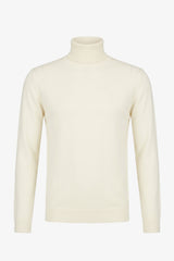 Herren-Rollkragenpullover in Creme, weicher Viskose-Mischgewebe, Langarm-Strickpullover