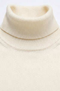 Herren-Rollkragenpullover in Creme, weicher Viskose-Mischgewebe, Langarm-Strickpullover